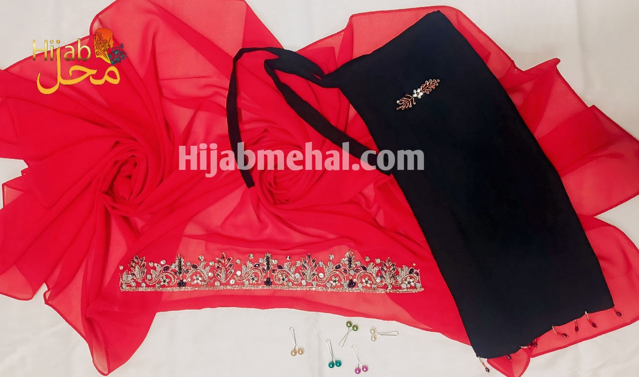 Handwork Partywear Hijab & Naqab Set (Contras) ⭐️⭐️⭐️⭐️☆ (4.3/5)