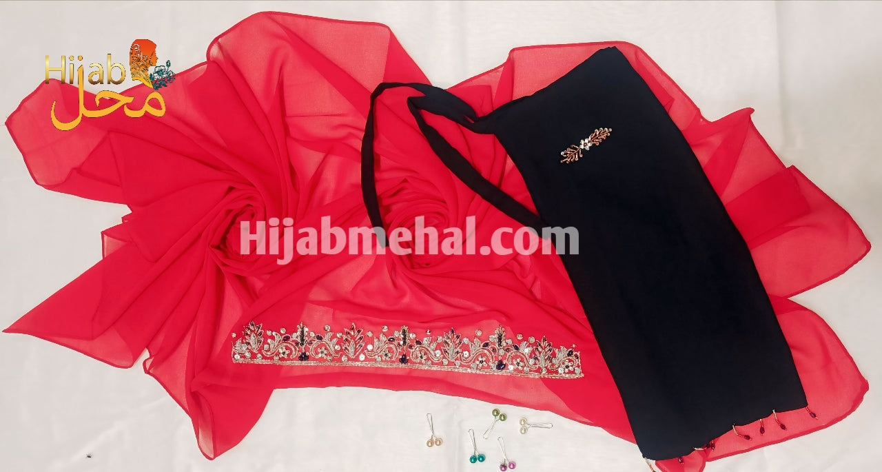 Handwork Partywear Hijab & Naqab Set (Contras) ⭐️⭐️⭐️⭐️☆ (4.3/5)