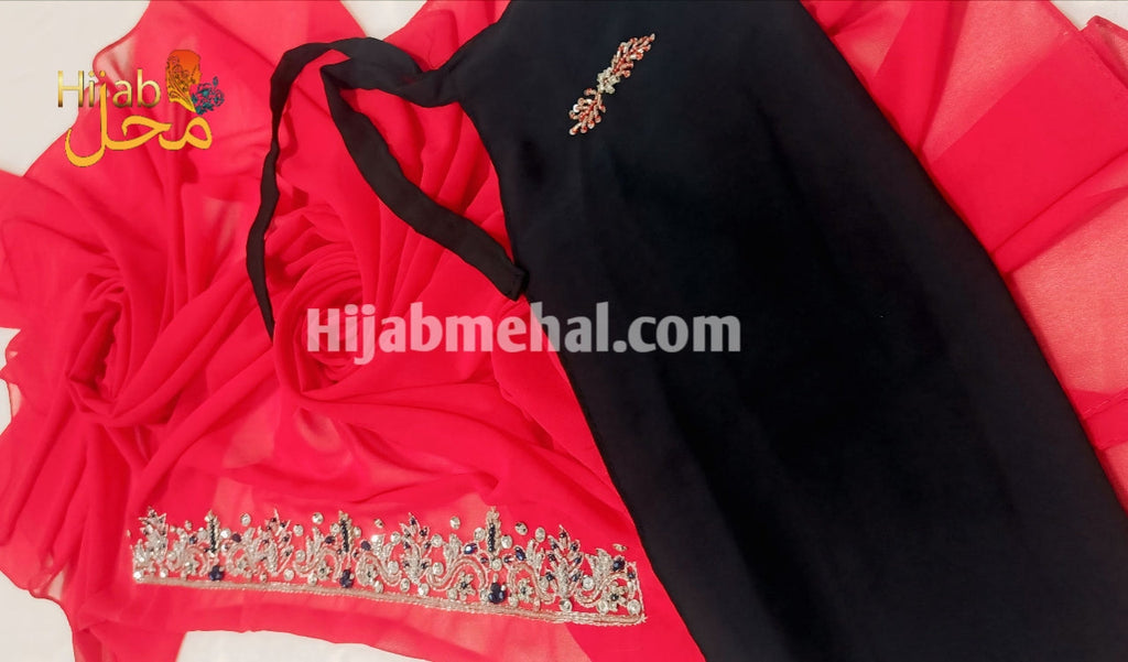 Handwork Partywear Hijab & Naqab Set (Contras) ⭐️⭐️⭐️⭐️☆ (4.3/5)